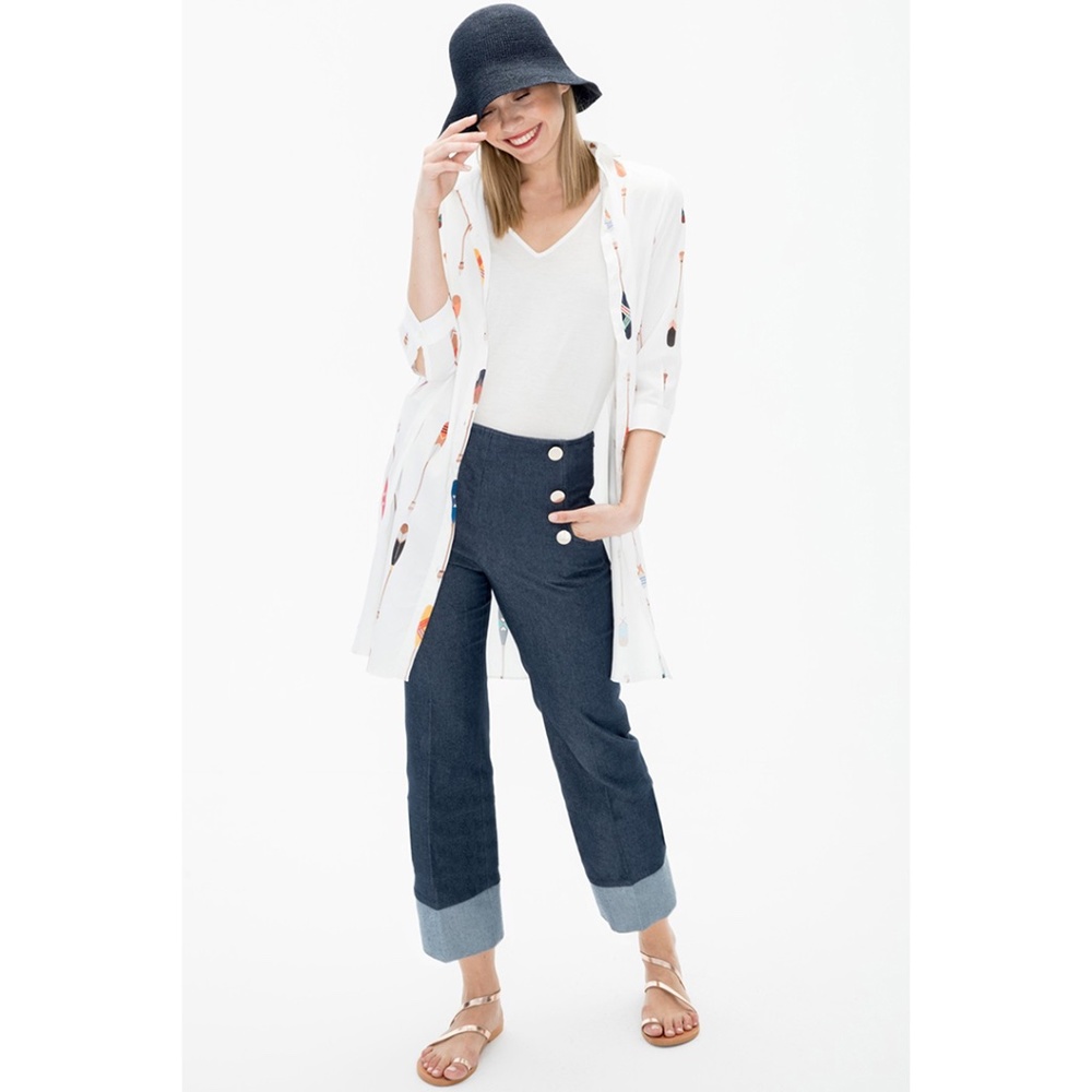 White Shirt Dress with oar print